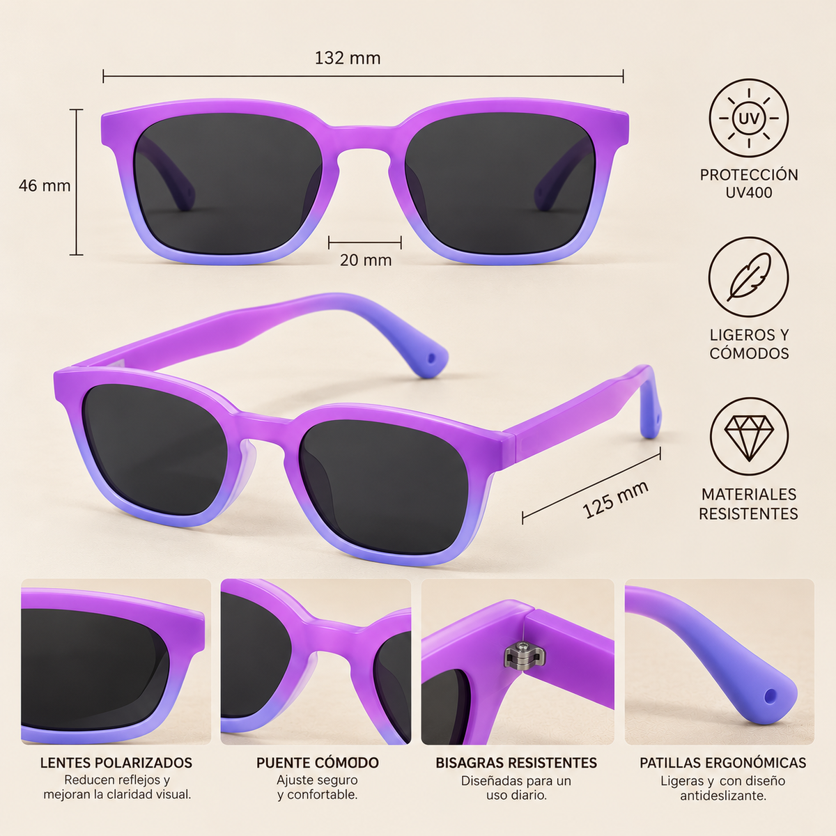 Lentes Cuadrados Polarizados purple blue