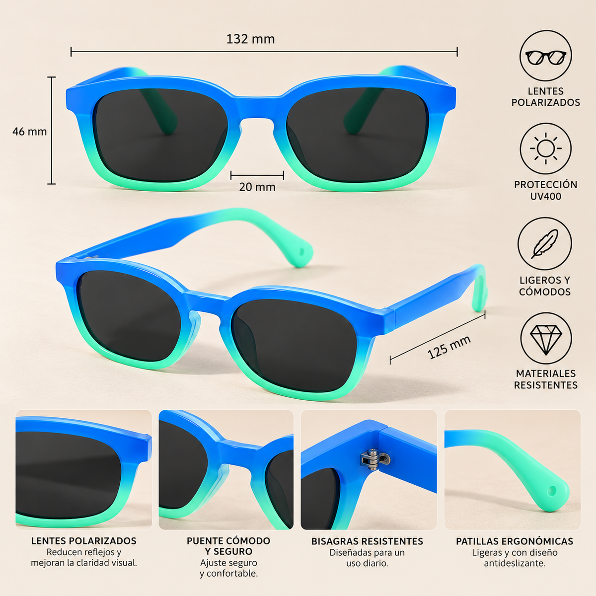 Lentes Cuadrados Polarizados blue green