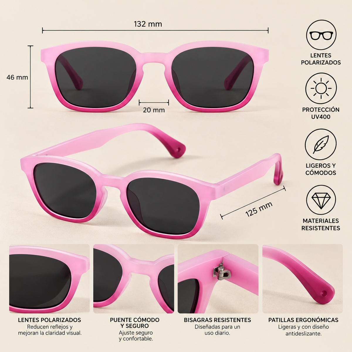 Lentes Cuadrados Polarizados pink purple